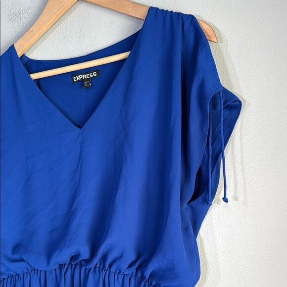 Express Royal Blue V-Neck Dress - Picture 3 of 10